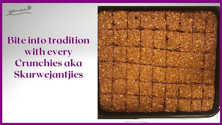 An image of a black oven baking pan with Crunchies aka Skurwejantjies
