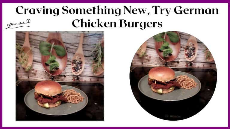 an image of a German Chicken Burger on a Brioche bun with onion rings