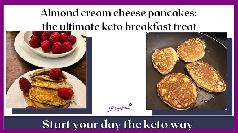 an image of a stack of Keto Almond Cream Cheese Pancakes with raspberries