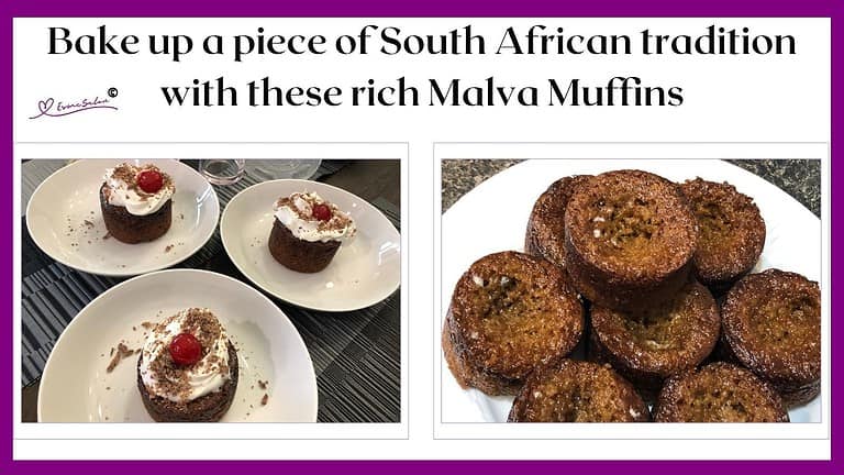an image of Malva Pudding muffins with cream and a cherry