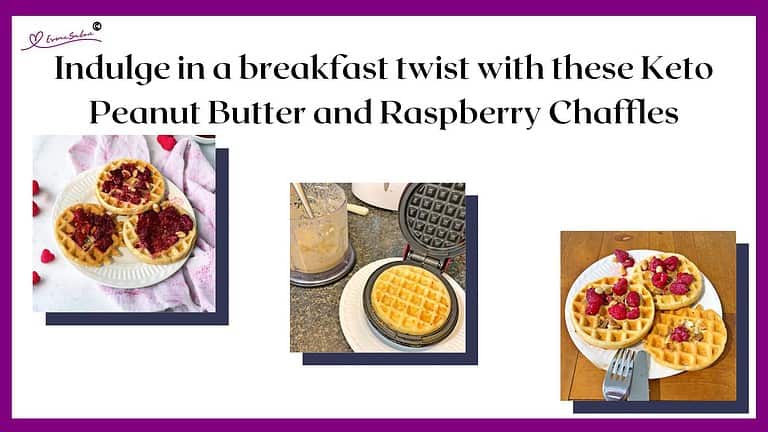 An image of 3 Nut Butter and Raspberry Chaffles on a white plate