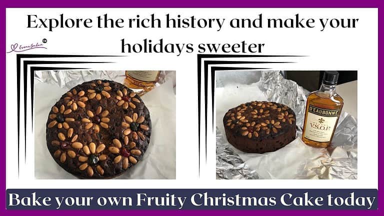 an image of a Fruity Christmas Cake decorated with blanched almonds
