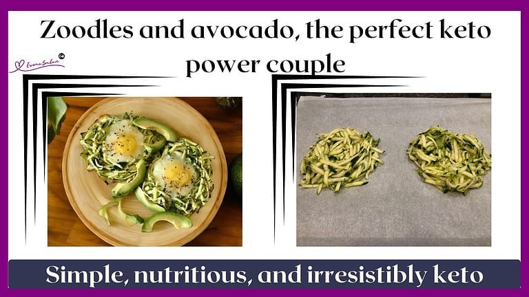 an image of Keto Baked Eggs and Zoodles with Avocado
