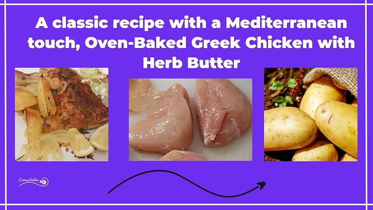 an image of Oven-Baked Greek Chicken and potatoes with Herb Butter