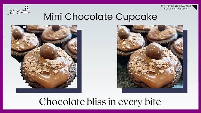 an image of a Mini Chocolate Cupcake with caramel and crumbled flake topping