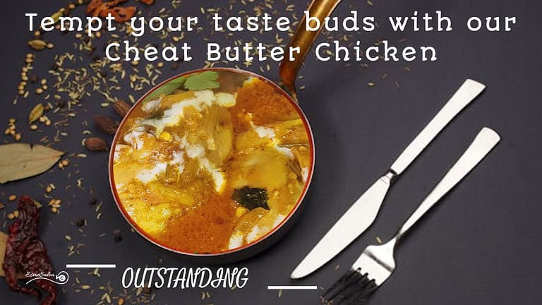 an image of a white bowl with Cheat Butter Chicken