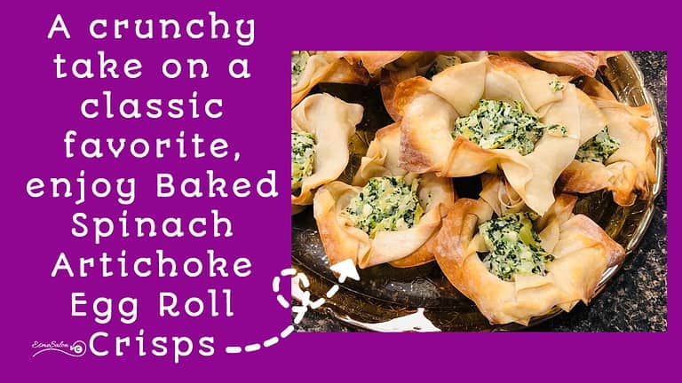 an image of Baked Spinach Artichoke Egg Roll Crisps
