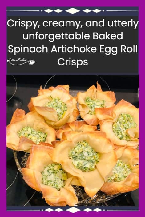 an image of Baked Spinach Artichoke Egg Roll Crisps