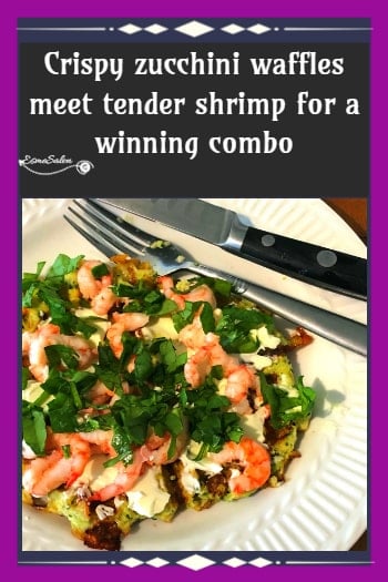 an image of a Zucchini Waffles with Shrimp, mozza and spinach
