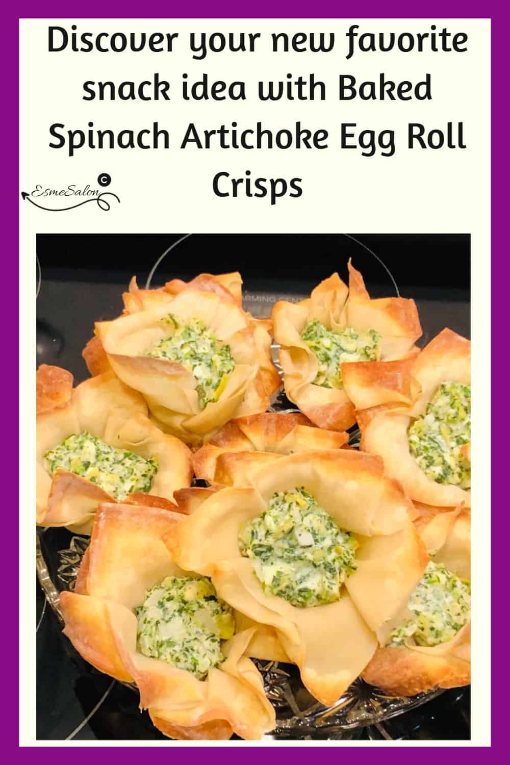 an image of Baked Spinach Artichoke Egg Roll Crisps