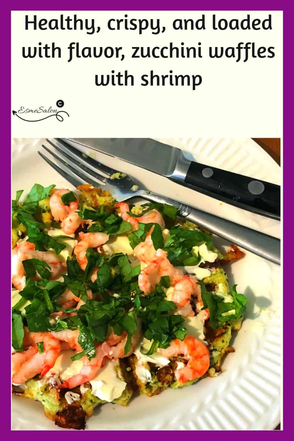 an image of a Zucchini Waffles with Shrimp, mozza and spinach