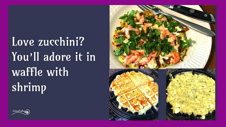 an image of a Zucchini Waffles with Shrimp, mozza and spinach