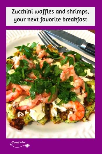an image of a Zucchini Waffles with Shrimp, mozza and spinach