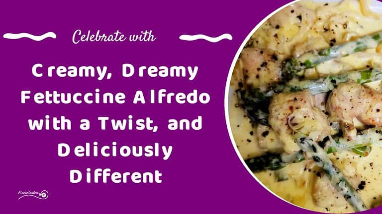 an image of a bowl of Fettuccine Chicken Alfredo with Asparagus