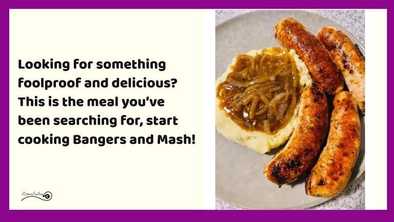 an image of a plate with Bangers and Mash