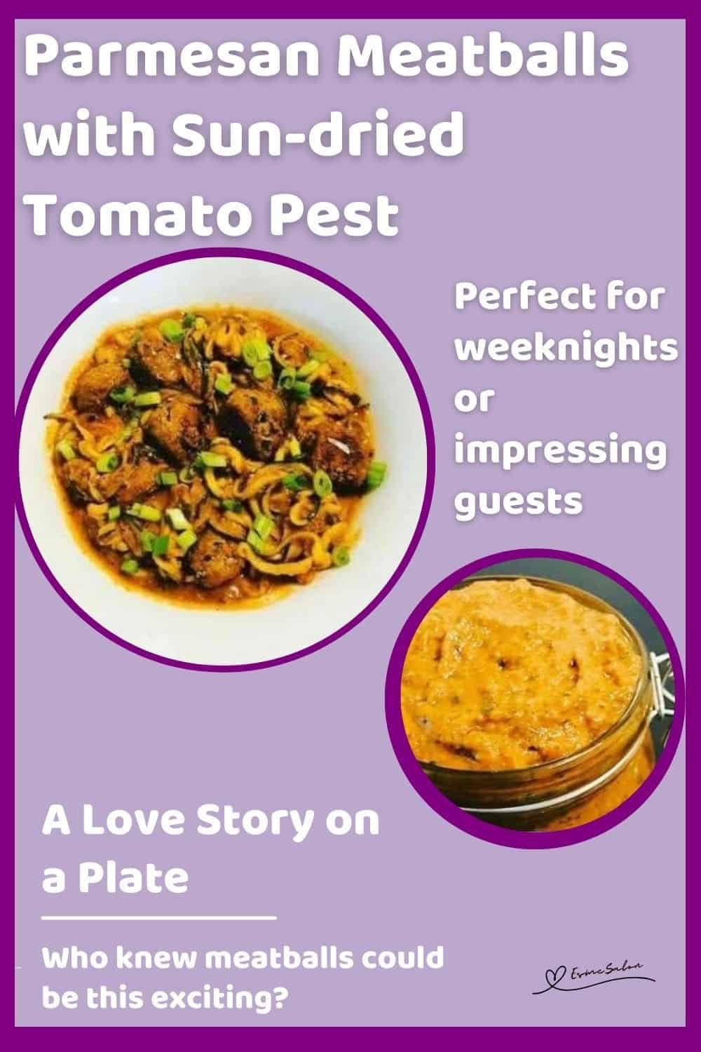 an image of a bowl of Parmesan Meatballs with Sun-dried Tomato Pesto
