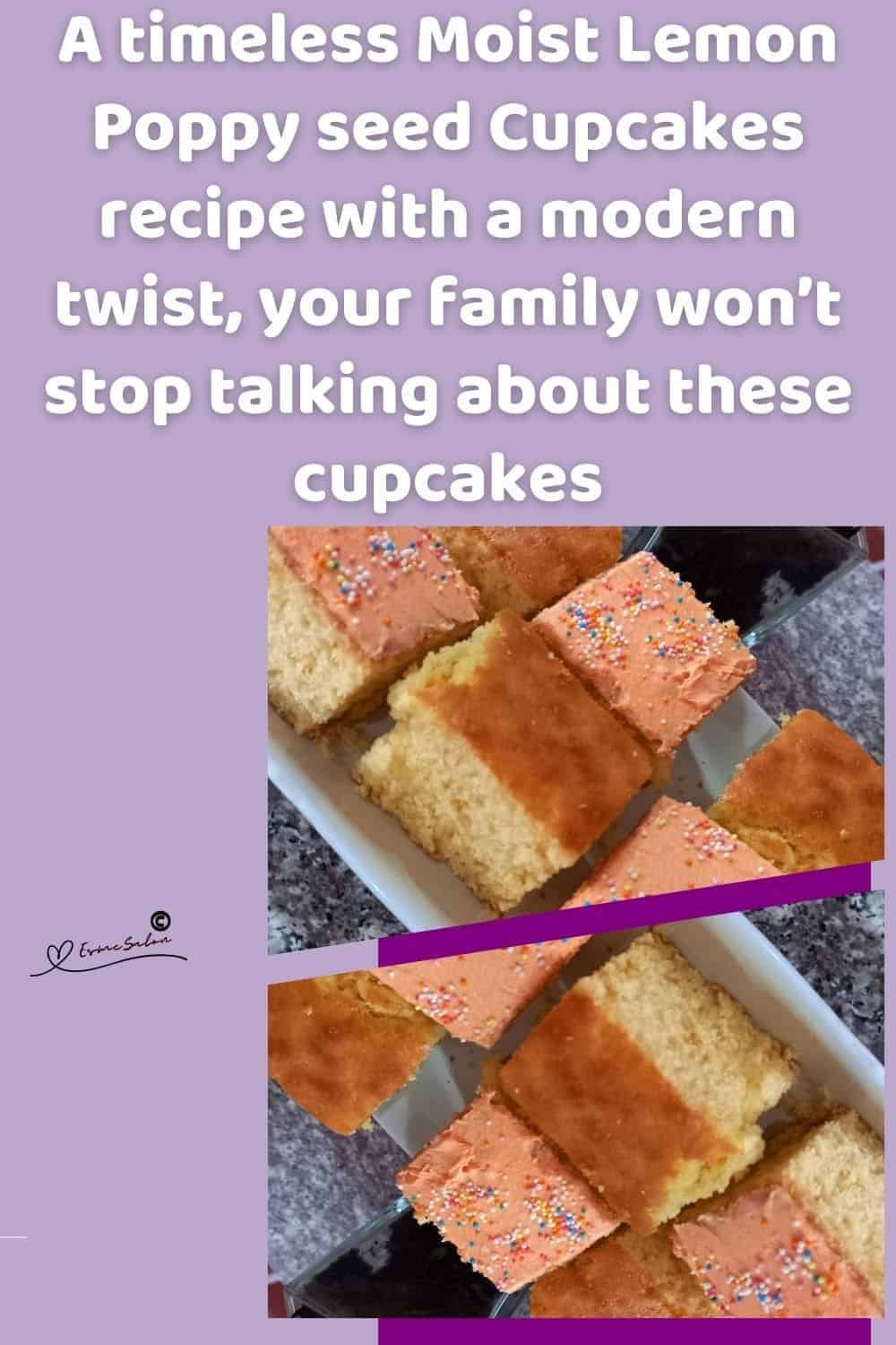 an image of cubes of Moist Lemon Poppy seed Cupcakes