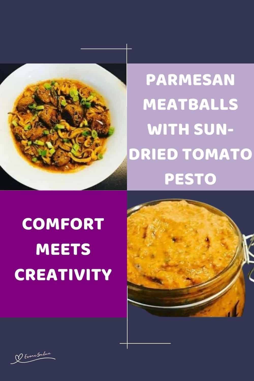 an image of a bowl of Parmesan Meatballs with Sun-dried Tomato Pesto