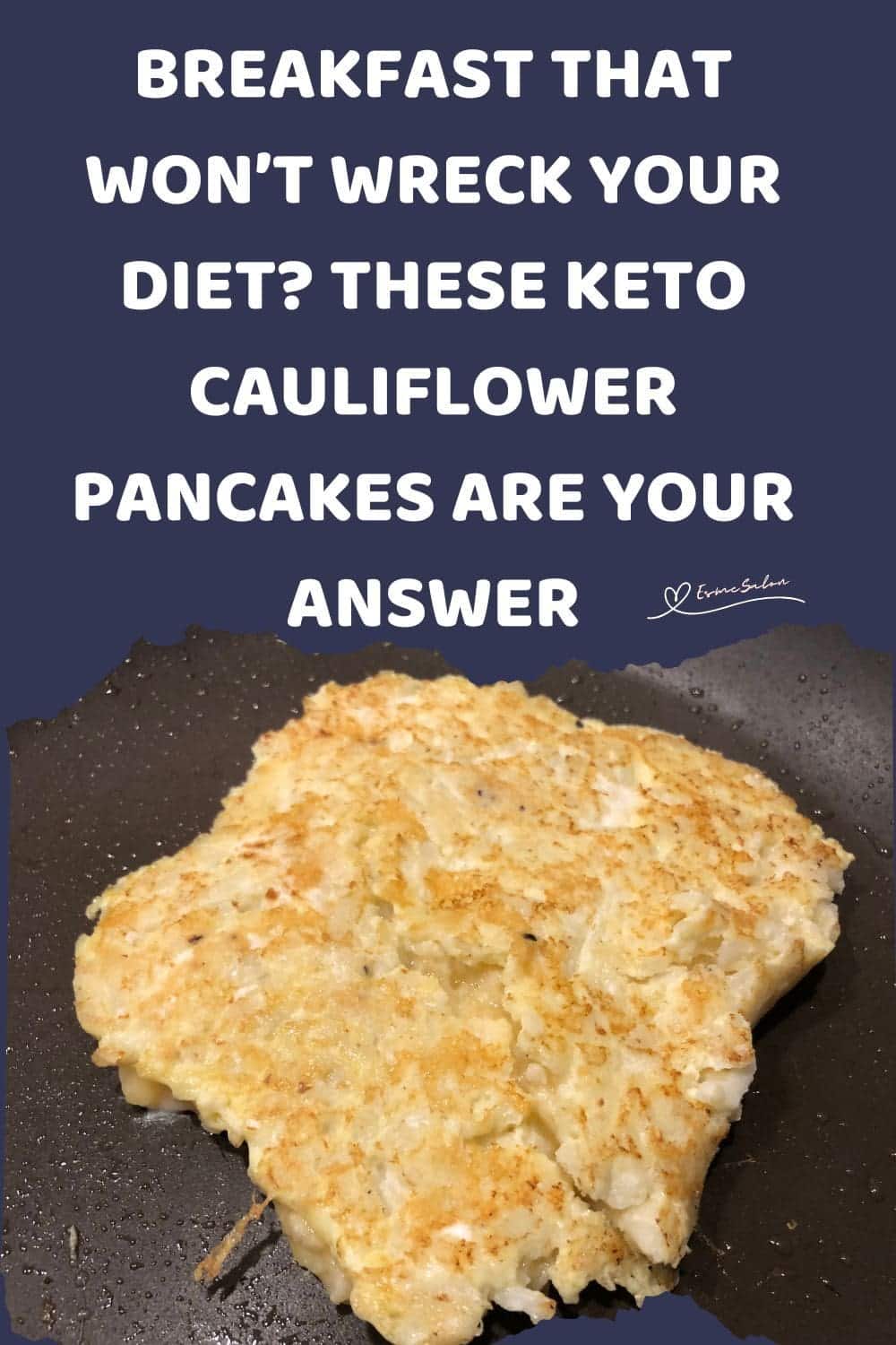 an image of Keto Cauliflower Pancakes in preparation and served on a white plate