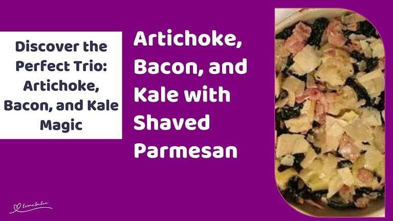 an image of a round dish filled with Artichoke, Bacon and Kale with shaved Parmesan