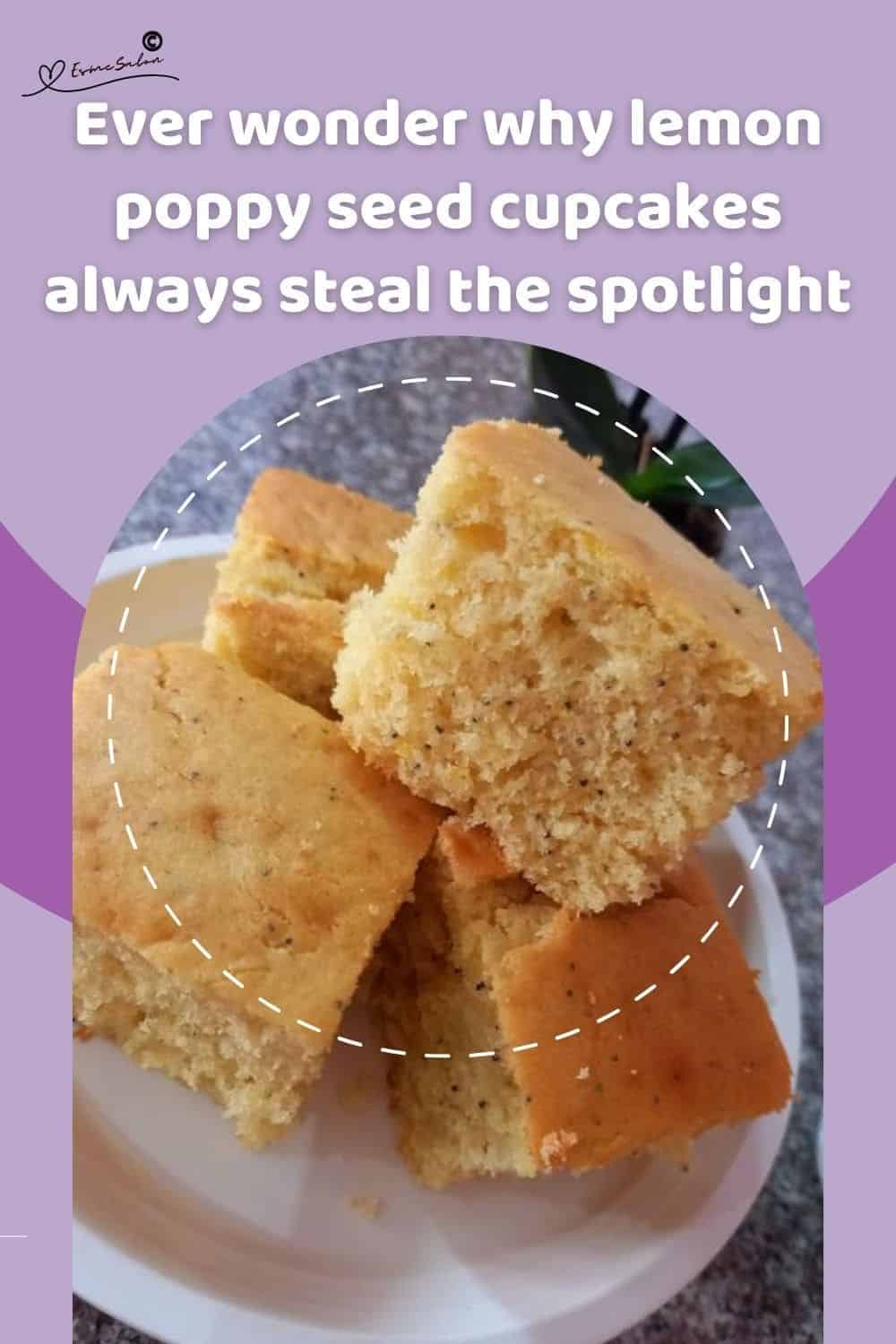 an image of cubes of Moist Lemon Poppy seed Cupcakes
