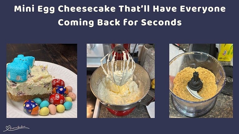 an image of a white plate with a Mini Egg Cheesecake