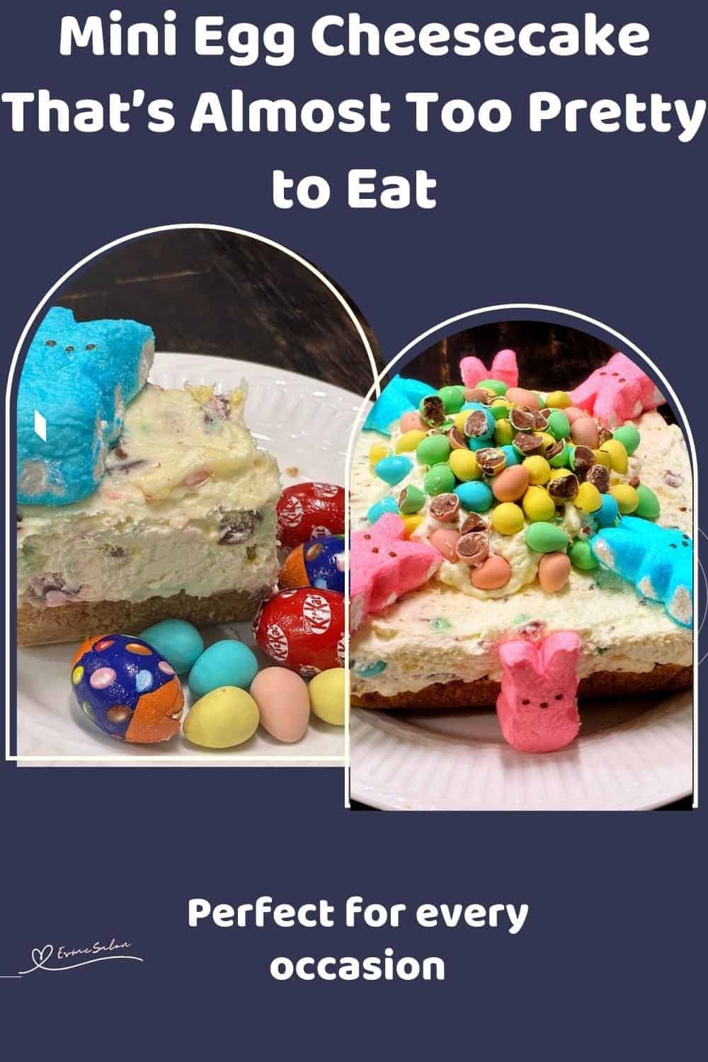 an image of a white plate with a Mini Egg Cheesecake