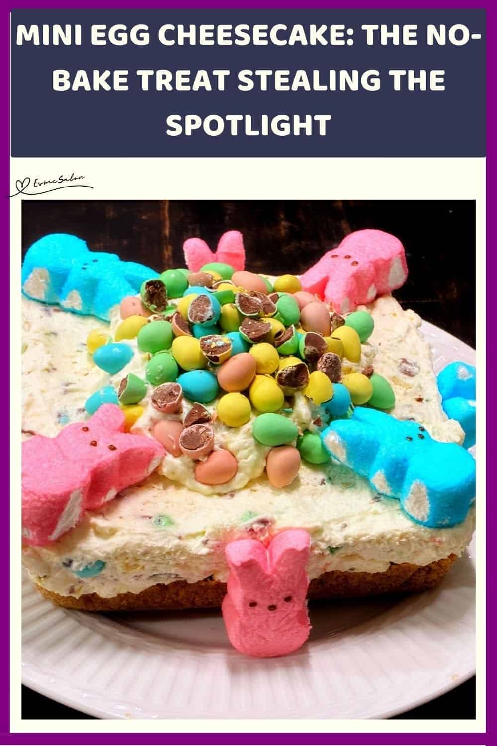 an image of a white plate with a Mini Egg Cheesecake