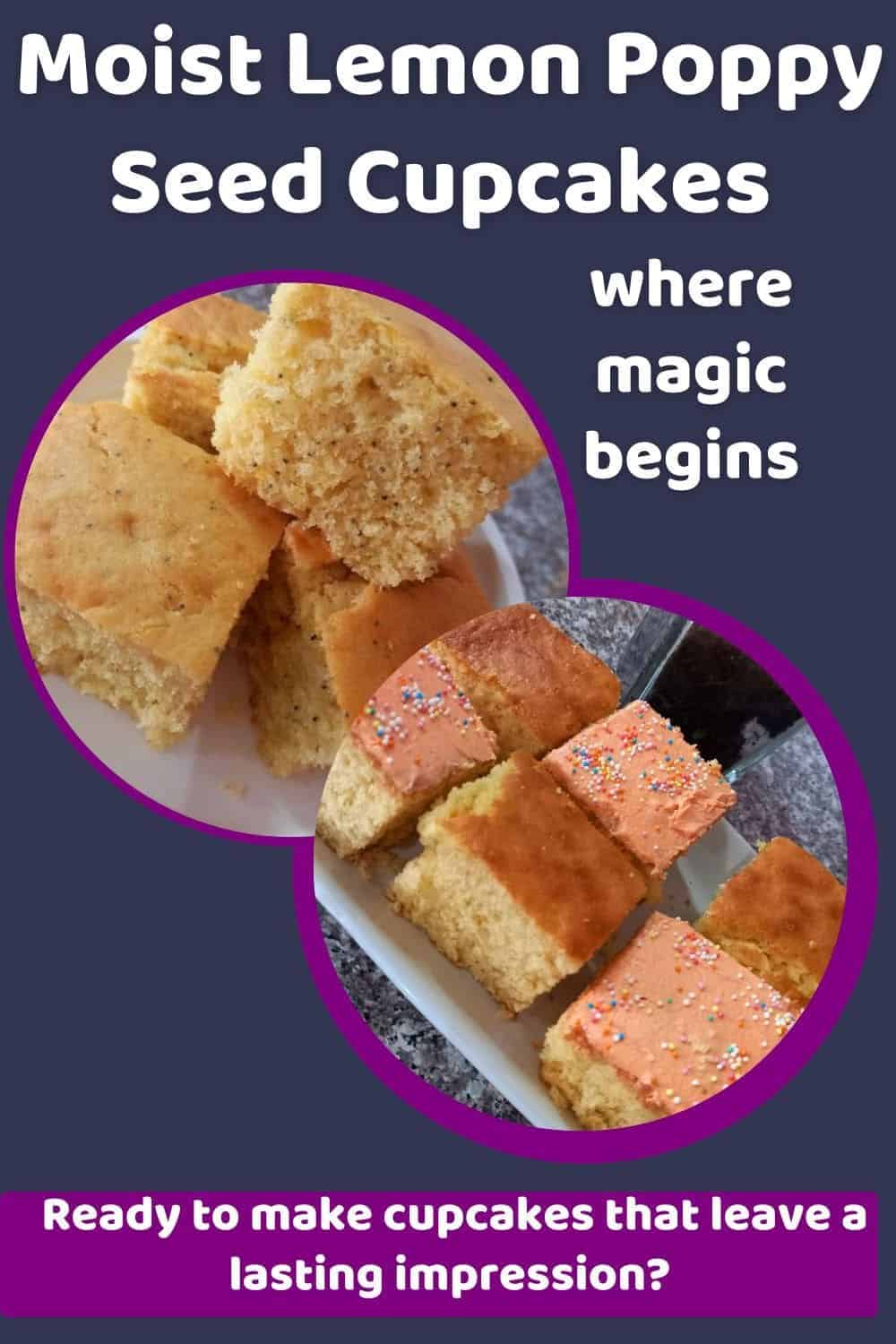 an image of cubes of Moist Lemon Poppy seed Cupcakes