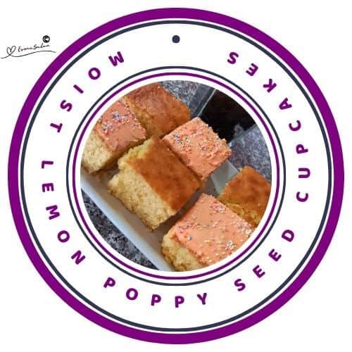 an image of cubes of Moist Lemon Poppy seed Cupcakes