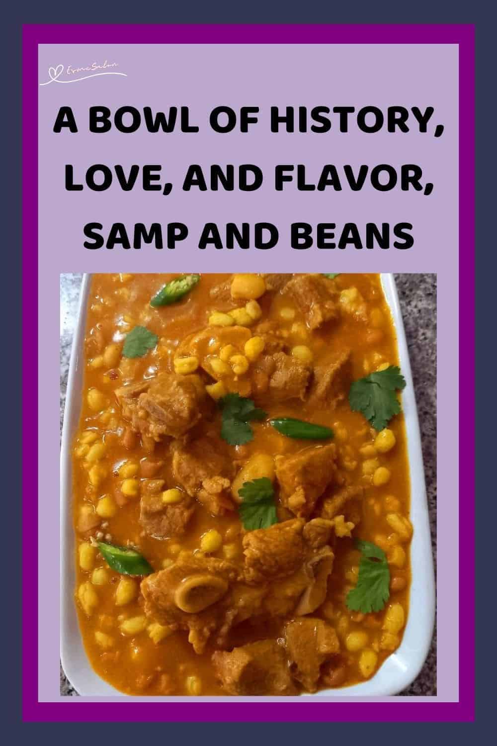 an image of a white dish filled with Samp and Beans