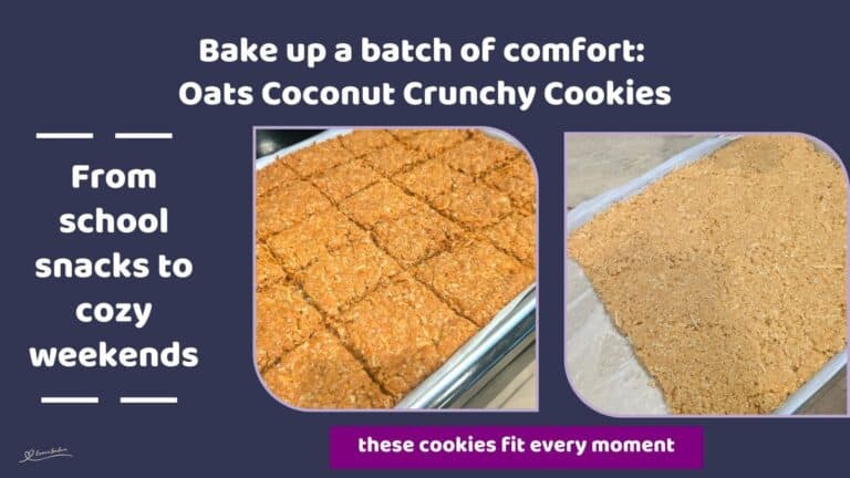 an image of Oats Coconut Crunchy Cookies ready for and done baking