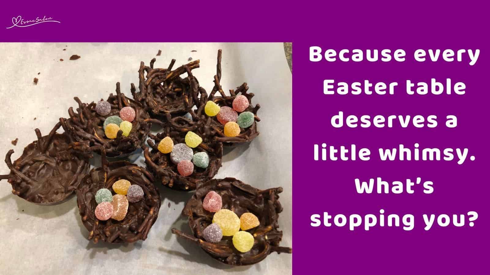 an image of chocolate covered chow mein to form Easter Bird Nests