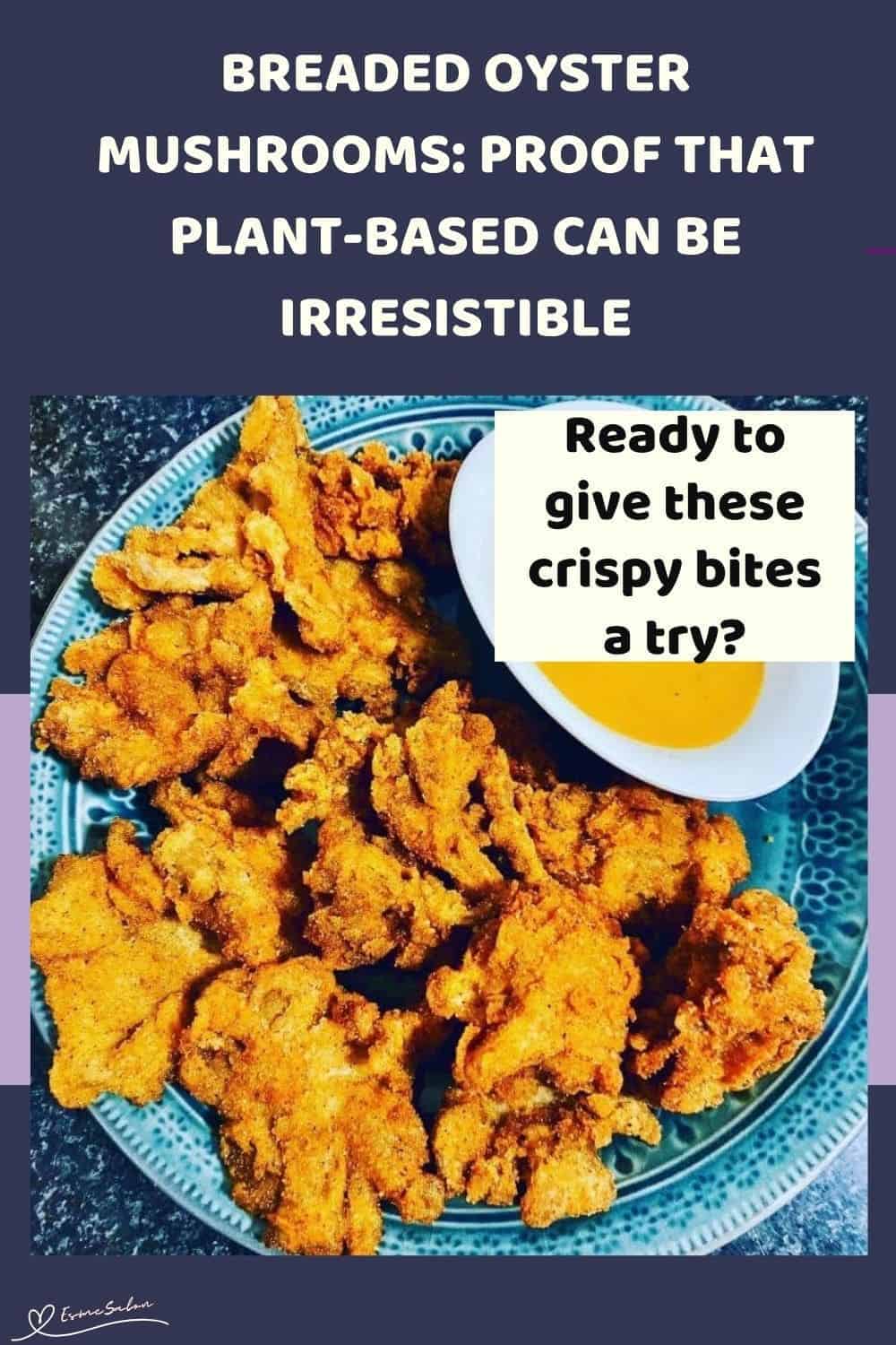 an image of a blue bowl filled with Breaded Oyster Mushrooms