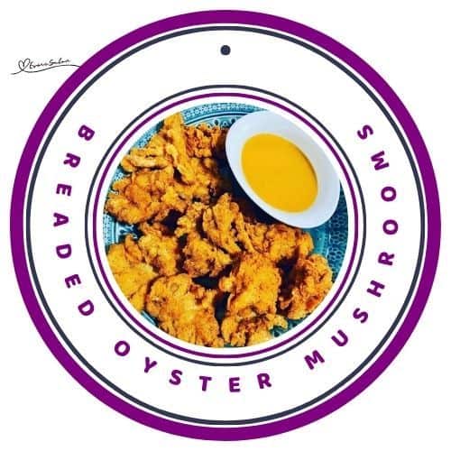 an image of a blue bowl filled with Breaded Oyster Mushrooms