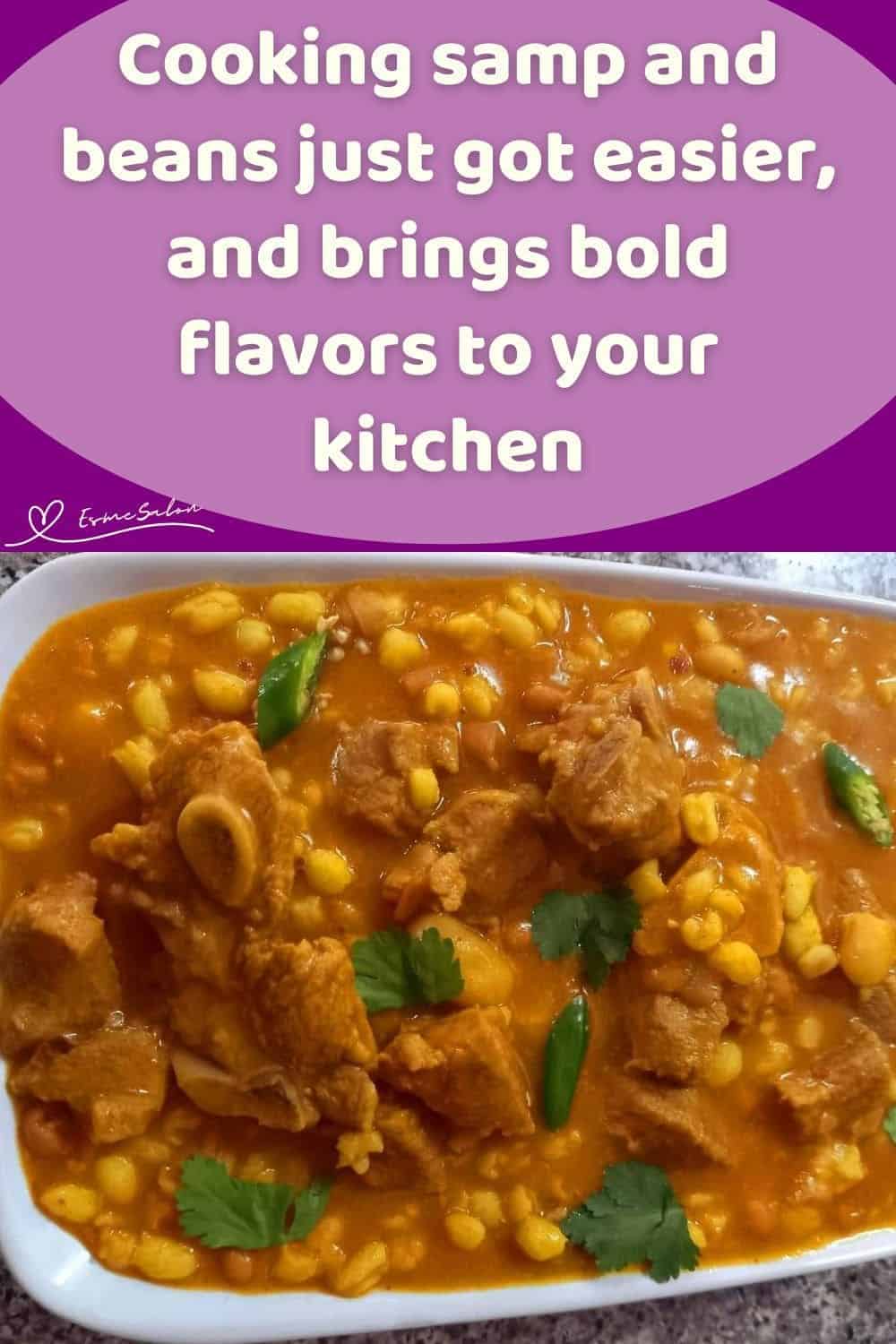 an image of a white dish filled with Samp and Beans