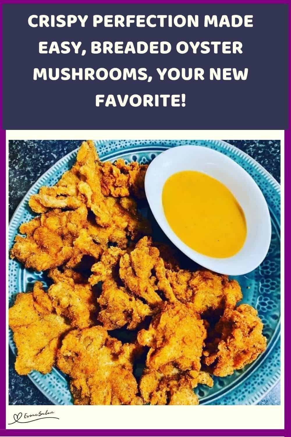 an image of a blue bowl filled with Breaded Oyster Mushrooms