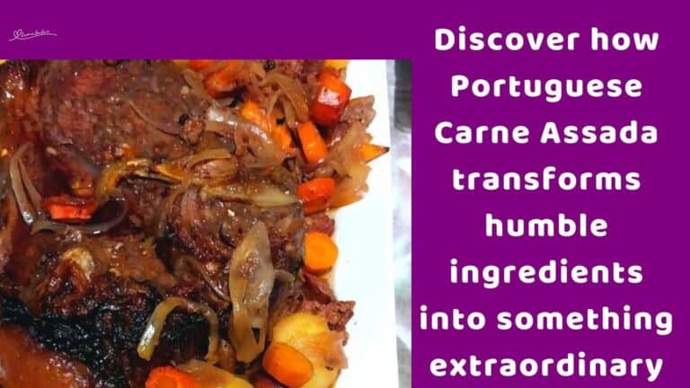 an image of Portuguese Carne Assada (Roast Beef) with veggies on the side