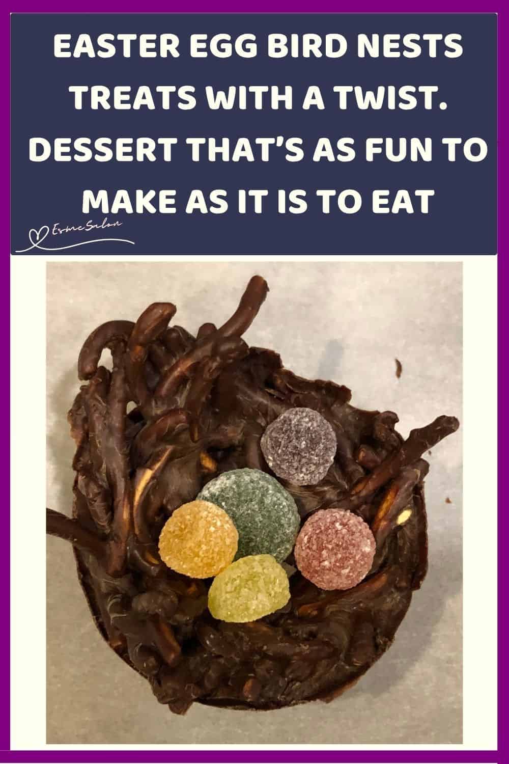 an image of chocolate covered chow mein to form Easter Bird Nests