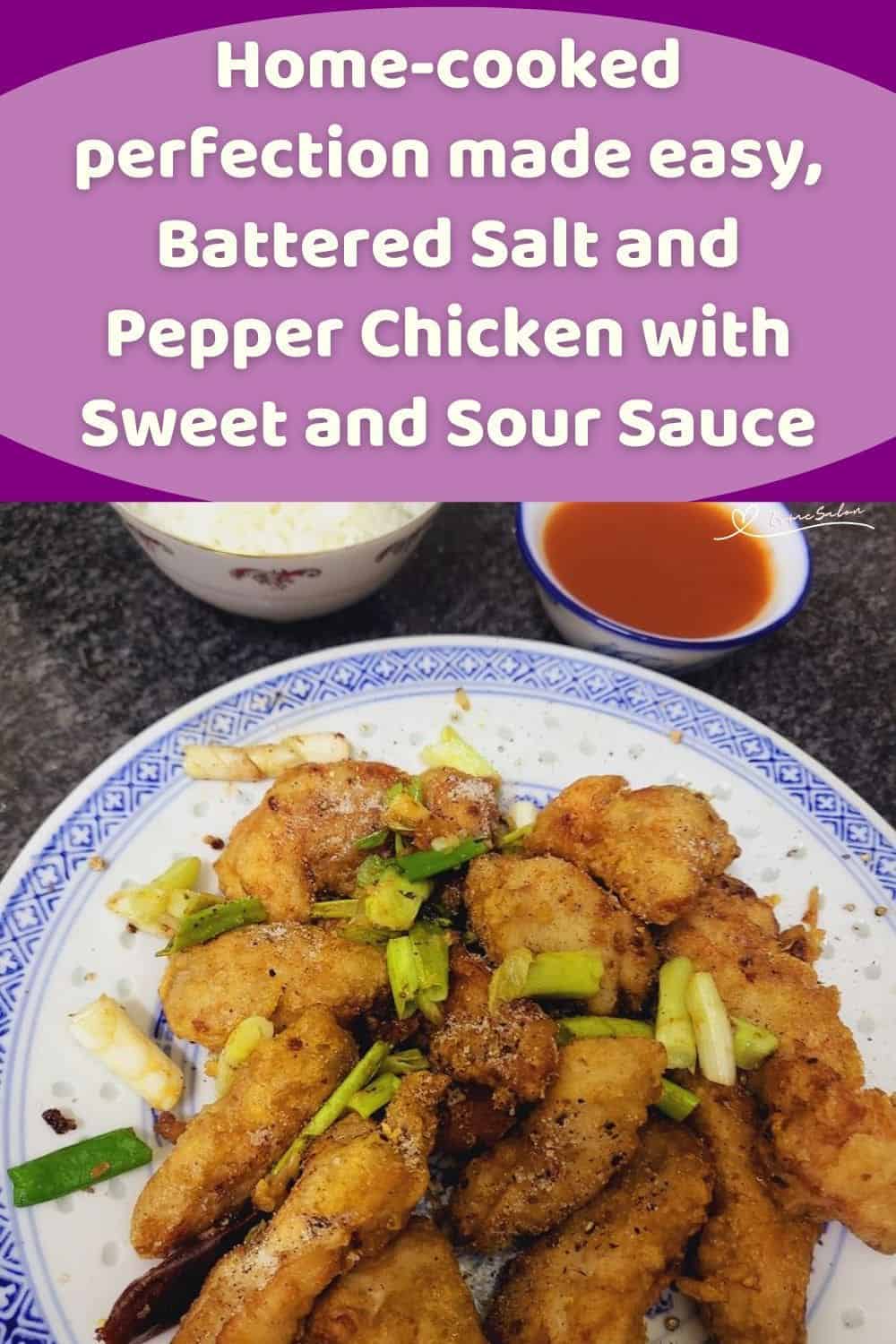 an image of a wish serving dish filled with Battered Salt and Pepper Chicken with Sweet and Sour Sauce