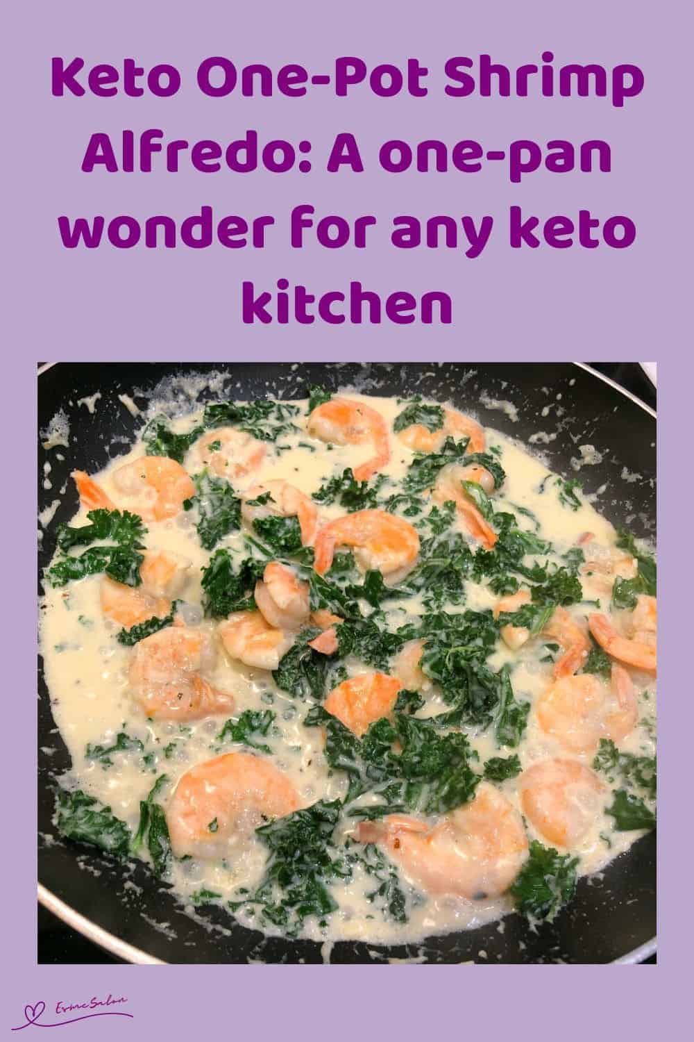an image of a white plate and silver spoon with Keto One Pot Shrimp Alfredo dish