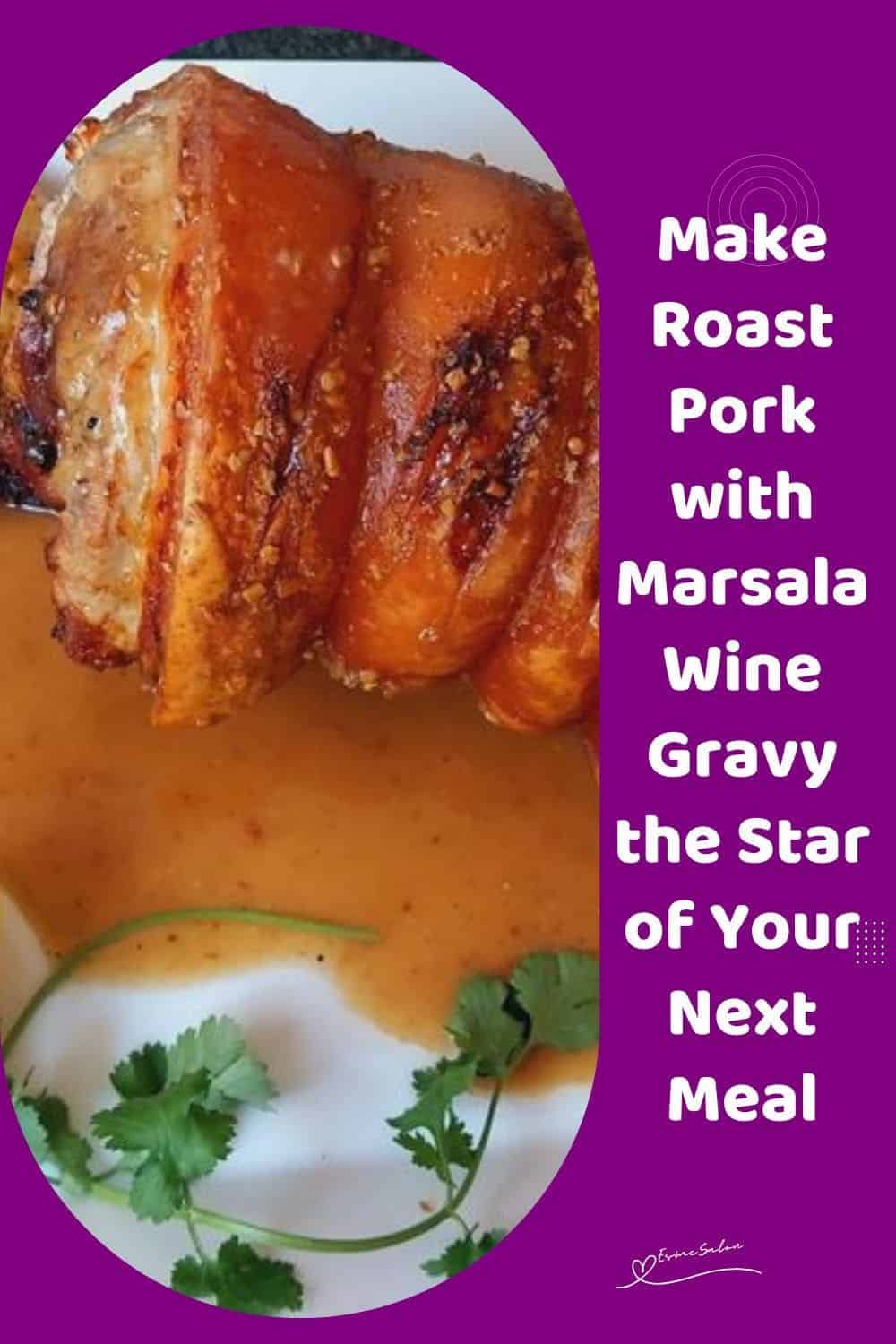 an image of Roast Pork with Marsala Wine Gravy with roasted poratoes on the side