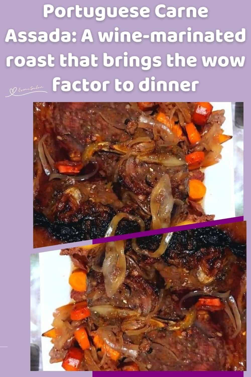 an image of Portuguese Carne Assada (Roast Beef) with veggies on the side