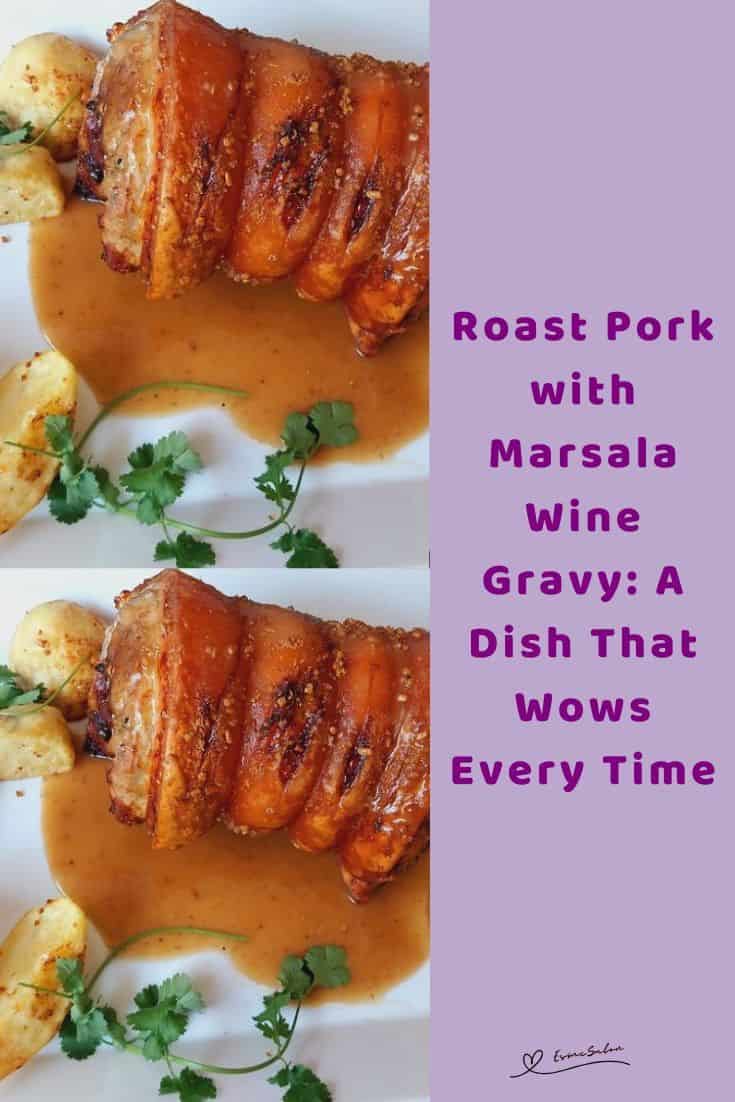 an image of Roast Pork with Marsala Wine Gravy with roasted poratoes on the side