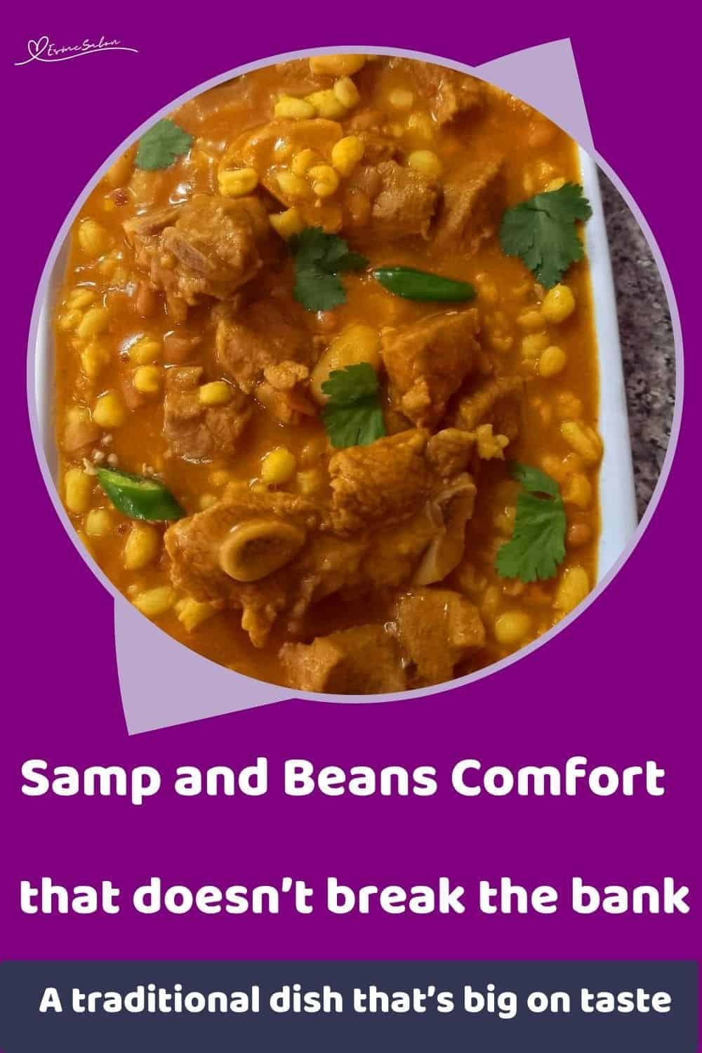 an image of a white dish filled with Samp and Beans