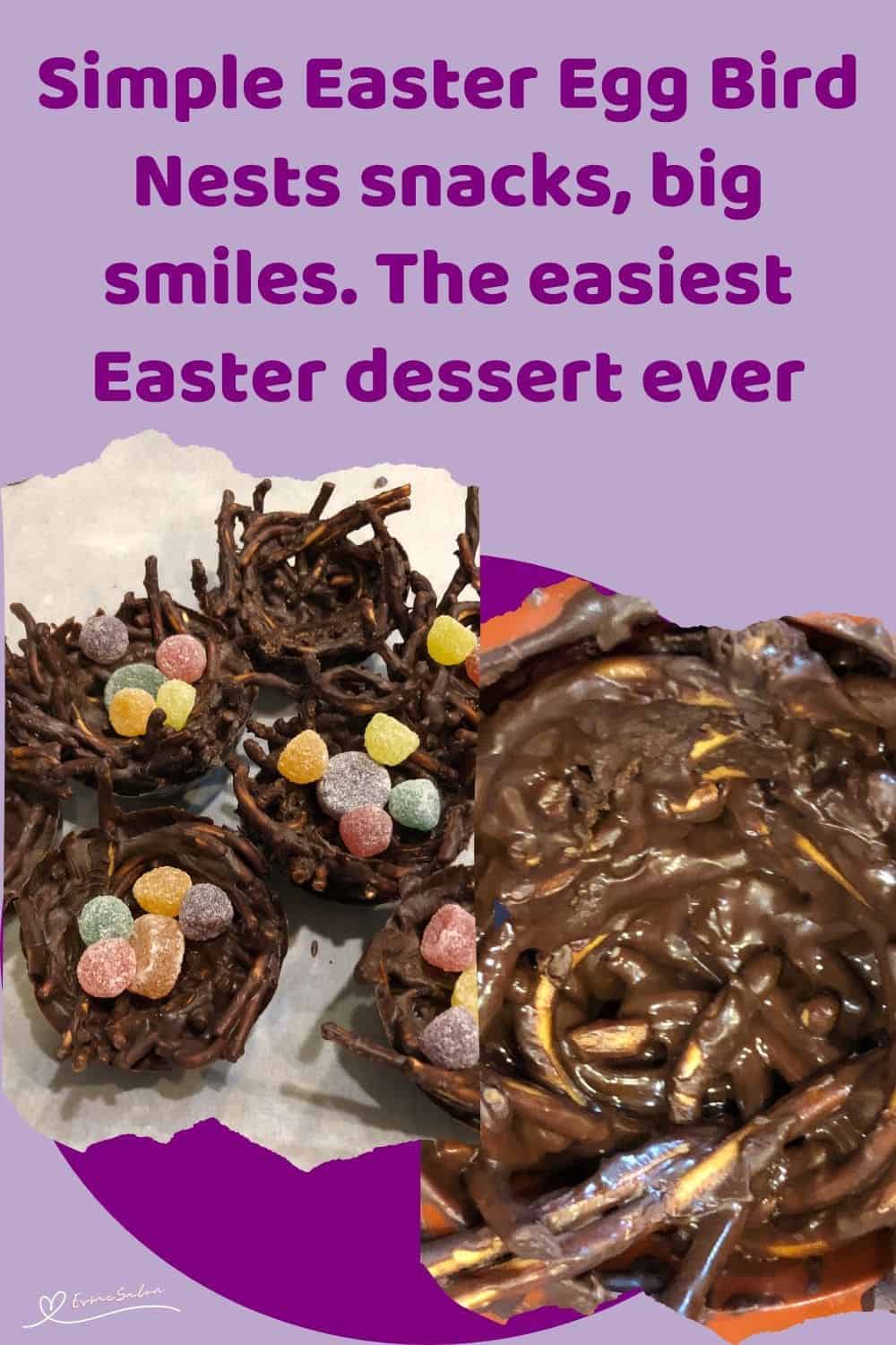 an image of chocolate covered chow mein to form Easter Bird Nests