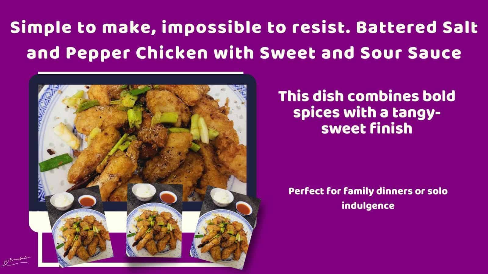 an image of a wish serving dish filled with Battered Salt and Pepper Chicken with Sweet and Sour Sauce