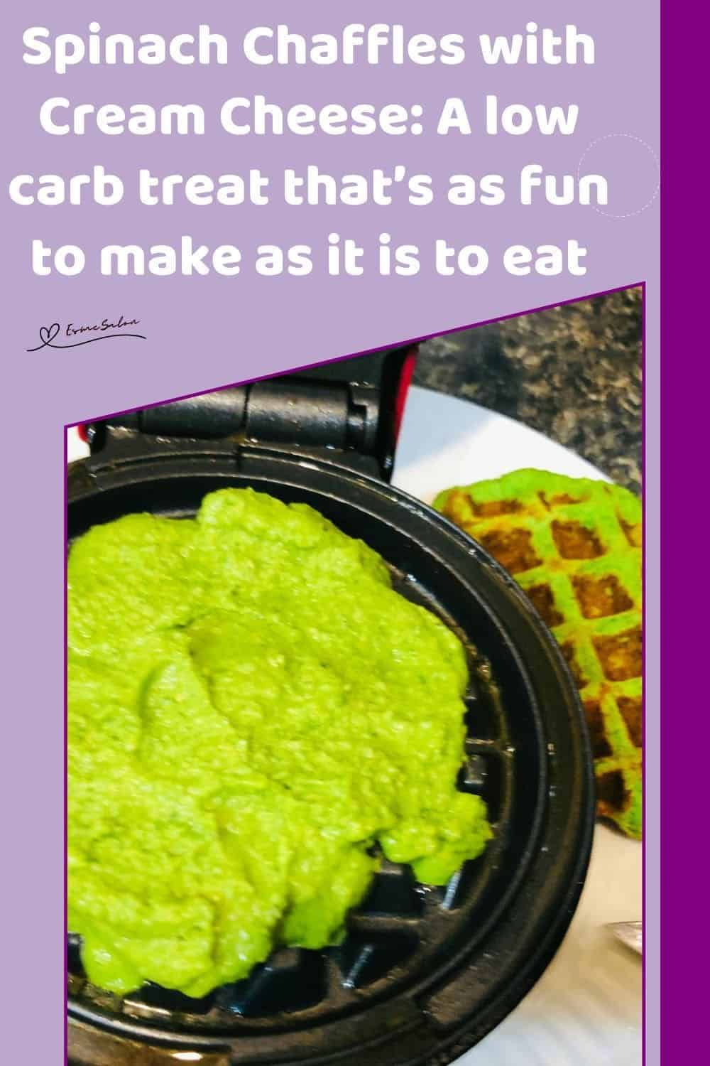 an image of Spinach Chaffles with Cream Cheese with a dollop of cream cheese
