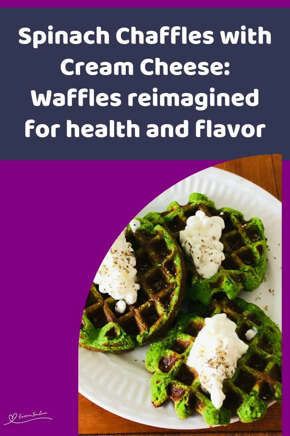 an image of Spinach Chaffles with Cream Cheese with a dollop of cream cheese