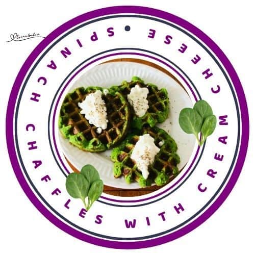 an image of Spinach Chaffles with Cream Cheese with a dollop of cream cheese